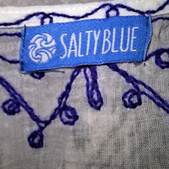 A Salty Blue blue and white embroidered sheer cover-up. OSFM. Pre-loved - Picture 5 of 6